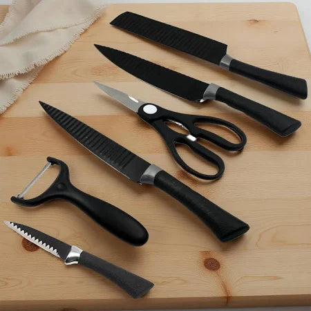 6-Piece Professional Stainless Steel Knife Set with Peeler & Scissors