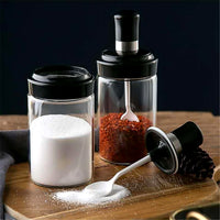 Transparent Glass Storage Jar With Built-in Spoon Approx 250ml