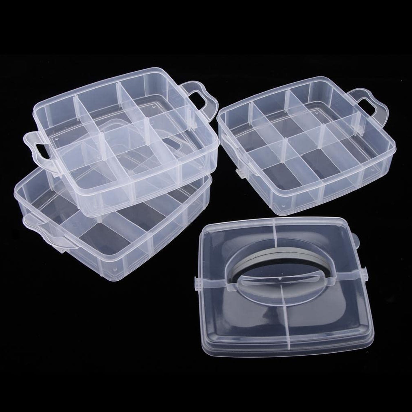 3-tier 18 Sections Transparent Stackable Adjustable Compartment Slot Plastic Craft Storage Box